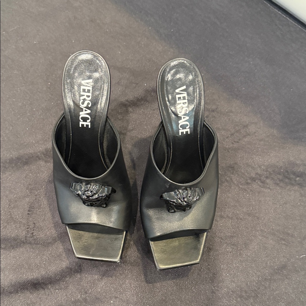 Versace Black Mules with Medusa Detail